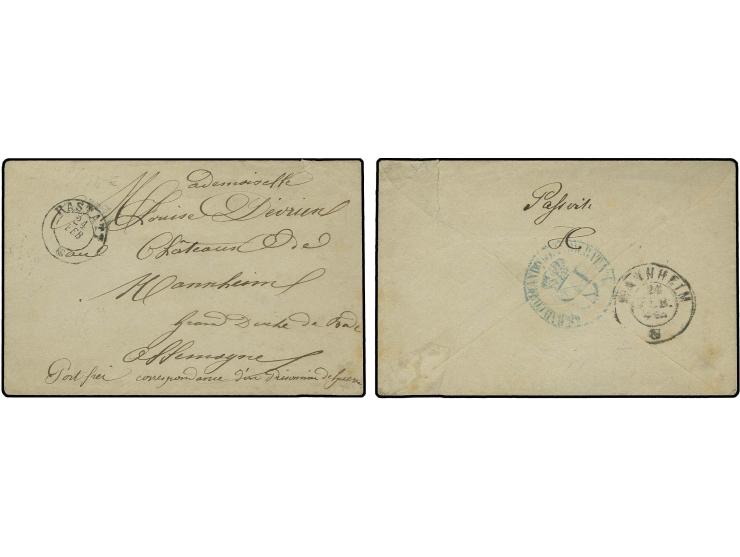 1850, portofreier Kriegsgefangenenbrief eines in Rastatt inhaftierten mit DKr. "RASTATTT 24 FEB" nach Mannheim, zensiert mit 