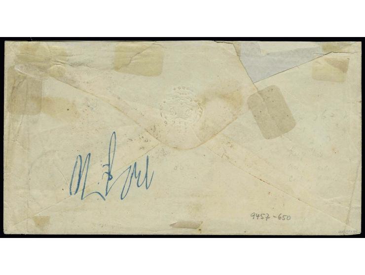 VEREINIGTE STAATEN: 1864/67, 9 Schilling orangegelb und 1865, 7 Schilling graulila mit sauber aufgesetztem blauem Strichstemp