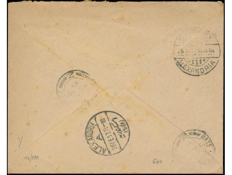 "RAK x TPO / FE 24 17" (Line El Arish-Kantara), clear strike on OHMS cover to Alexandria, showing adjacent 5-pointed star cen
