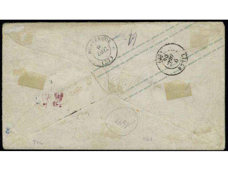 1860/62, ½ Groschen schwarz, weiße Gummierung, waagerechter 3er-Streifen, allseits breitrandig, leicht entwertet durch DKr. "
