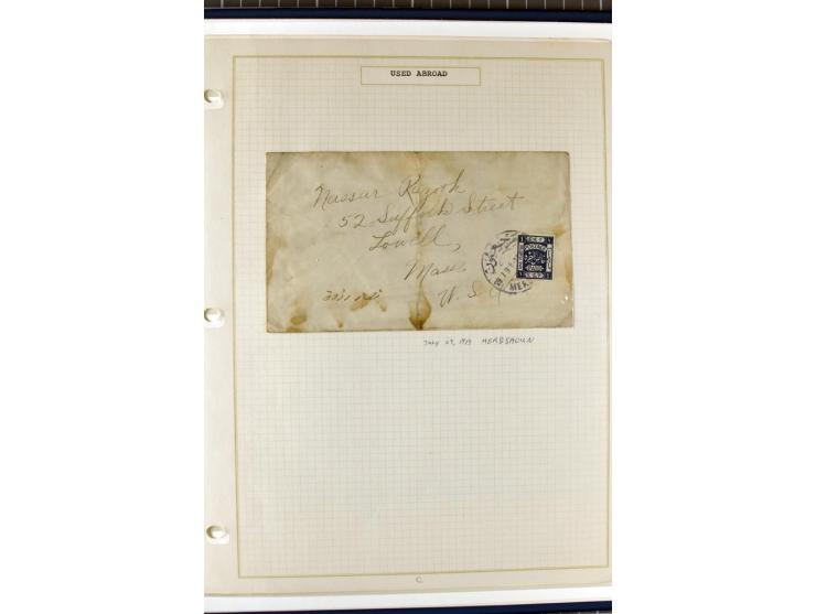 USED IN LEBANON: One volume collection with about 60 covers and postcards and several single stamps and pieces, containing se