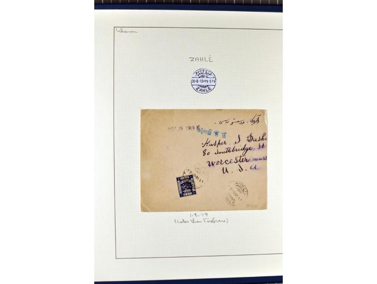 USED IN LEBANON: One volume collection with about 60 covers and postcards and several single stamps and pieces, containing se