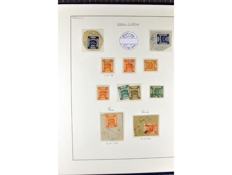 USED IN LEBANON: One volume collection with about 60 covers and postcards and several single stamps and pieces, containing se