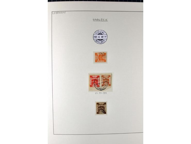 USED IN LEBANON: One volume collection with about 60 covers and postcards and several single stamps and pieces, containing se