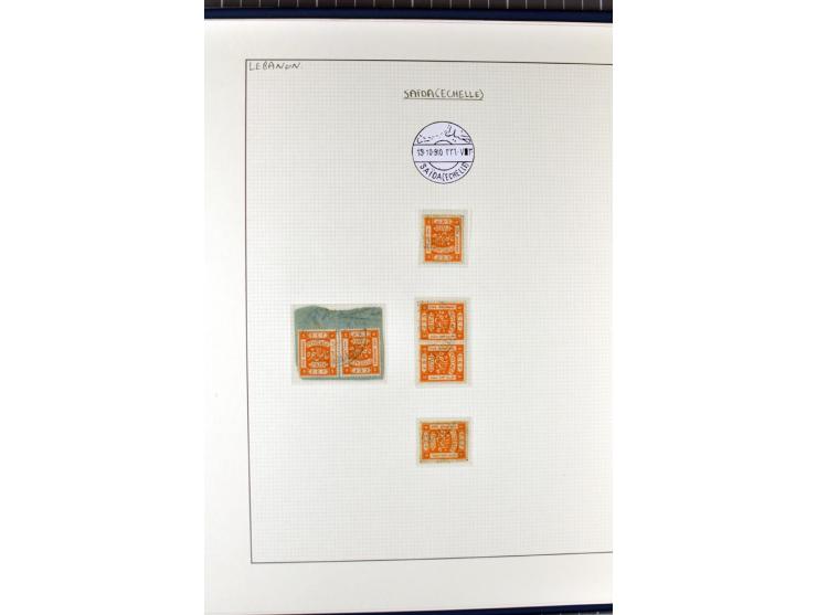 USED IN LEBANON: One volume collection with about 60 covers and postcards and several single stamps and pieces, containing se