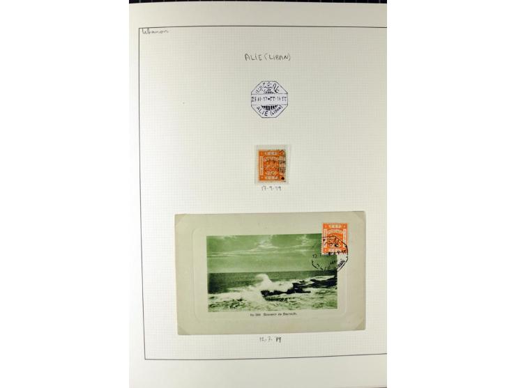 USED IN LEBANON: One volume collection with about 60 covers and postcards and several single stamps and pieces, containing se