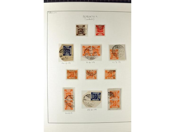 USED IN LEBANON: One volume collection with about 60 covers and postcards and several single stamps and pieces, containing se
