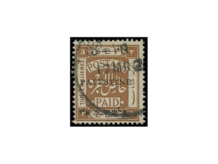 3 m., withdrawn type 13, lightly cancelled by Jerusalem cds.; the only known 3 m. value with this variety, very fine, certifi