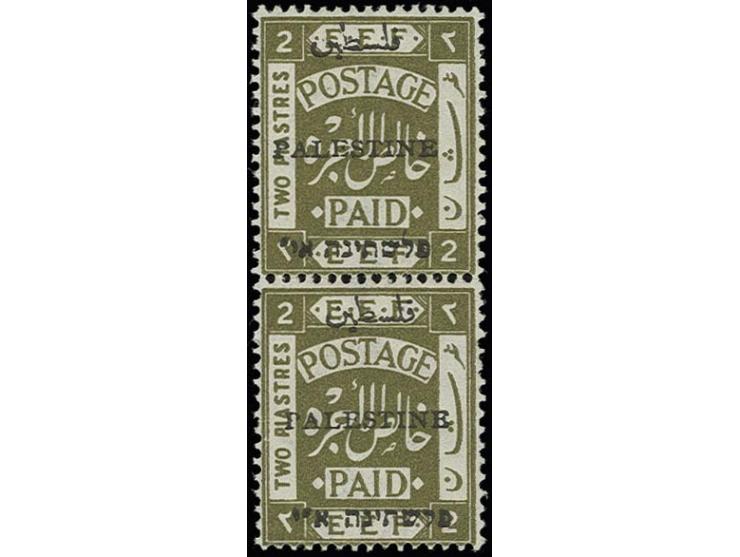 2 pia. in vertical pair, types 11 and 23, the upper stamp with "TRANSPOSED"-error, unmounted mint, a scarce pair, certificate