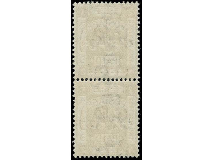2 pia. in vertical pair, types 11 and 23, the upper stamp with "TRANSPOSED"-error, unmounted mint, a scarce pair, certificate