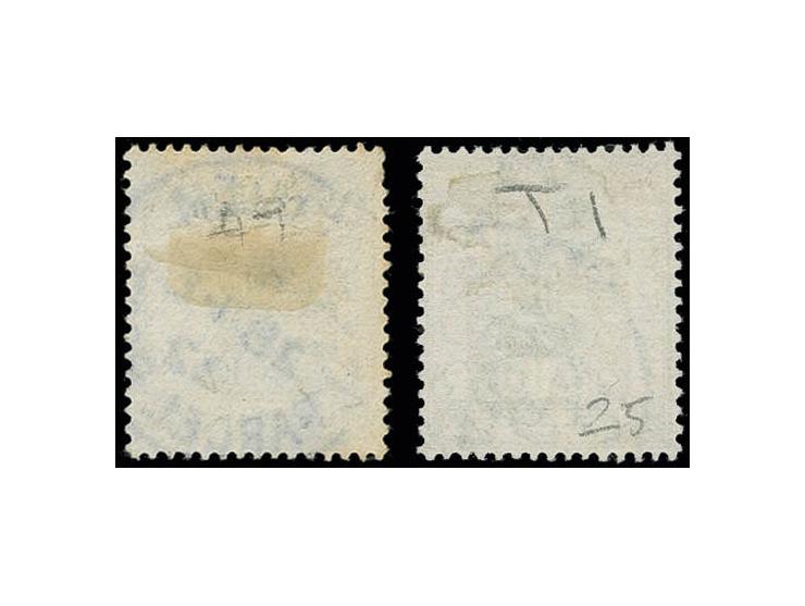 20 pia. and 2 pia. both with "Z"-error, neatly cancelled, each with certificate Dorfman, fine and scarce (Bale 26Z, 22Z)