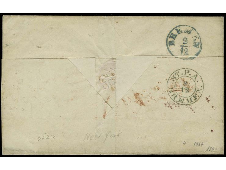 VEREINIGTE STAATEN: 1851/55, 1/15 Thaler auf blau, voll- bis breitrandig mit sauber auf- und zusätzlich nebengesetztem EKr. "
