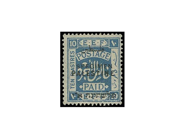 10 pia. with "E.F.F." error, overprinted "SPECIMEN" unused with part o.g., very rare, only 2 other copies known, certificate 