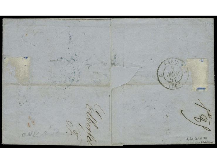 FRANKREICH: 1853/60, Ganzsachenausschnitt 3 Silbergroschen gelb, rund geschnitten zusammen mit 1850, ½ Silbergroschen orange 