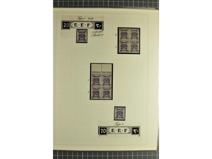 The plate types and basic plate varieties, unused and used collections with single stamps and large blocks on 25 illustrated 