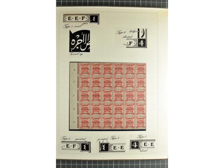 The plate types and basic plate varieties, unused and used collections with single stamps and large blocks on 25 illustrated 