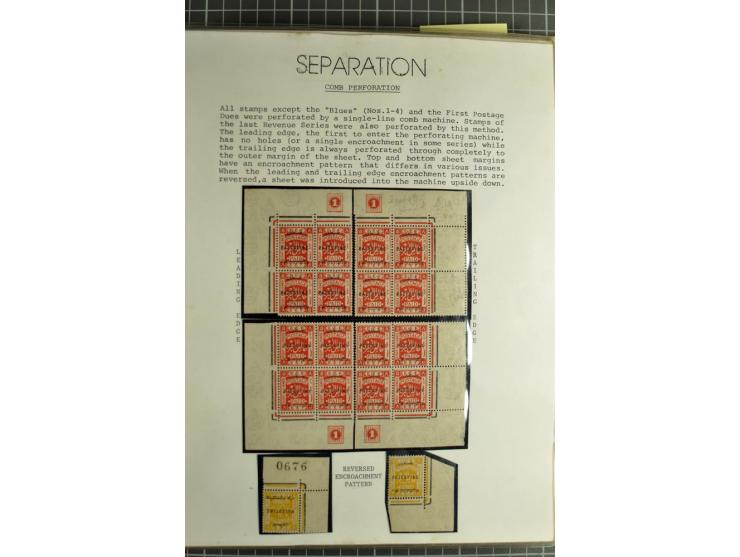 Plate block collection with almost 100 items incl. 2 blocks 10 pia. perf. 14 and 6 blocks 20 pia. perf. 15:14; a remarkable c
