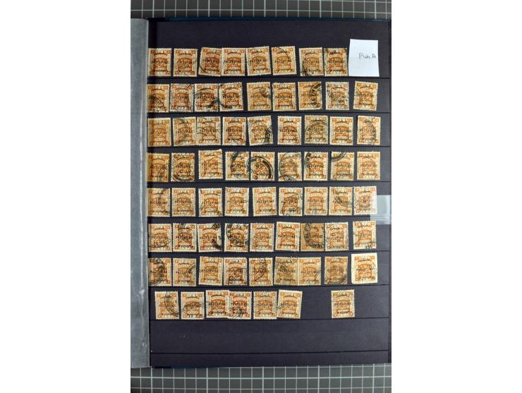 Accumulation of many hundreds of unused and (mostly) used stamps, the largest part sorted according to plate A and B, 2 stock