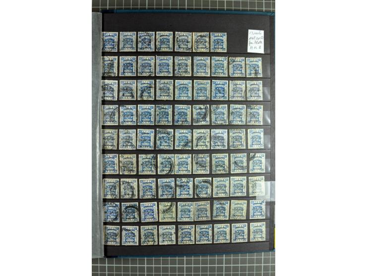 Accumulation of many hundreds of unused and (mostly) used stamps, the largest part sorted according to plate A and B, 2 stock