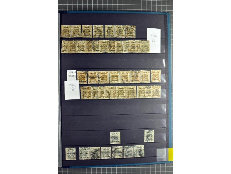 Accumulation of many hundreds of unused and (mostly) used stamps, the largest part sorted according to plate A and B, 2 stock