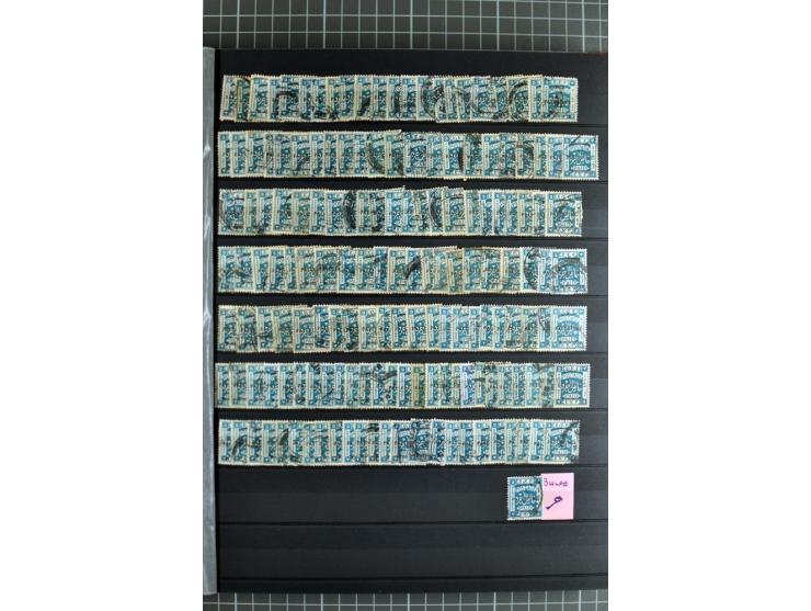 Accumulation of many hundreds of unused and (mostly) used stamps, the largest part sorted according to plate A and B, 2 stock