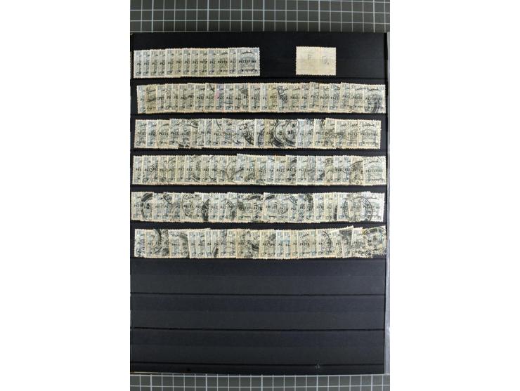 Accumulation of many hundreds of unused and (mostly) used stamps, the largest part sorted according to plate A and B, 2 stock