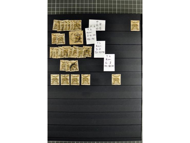 Accumulation of many hundreds of unused and (mostly) used stamps, the largest part sorted according to plate A and B, 2 stock