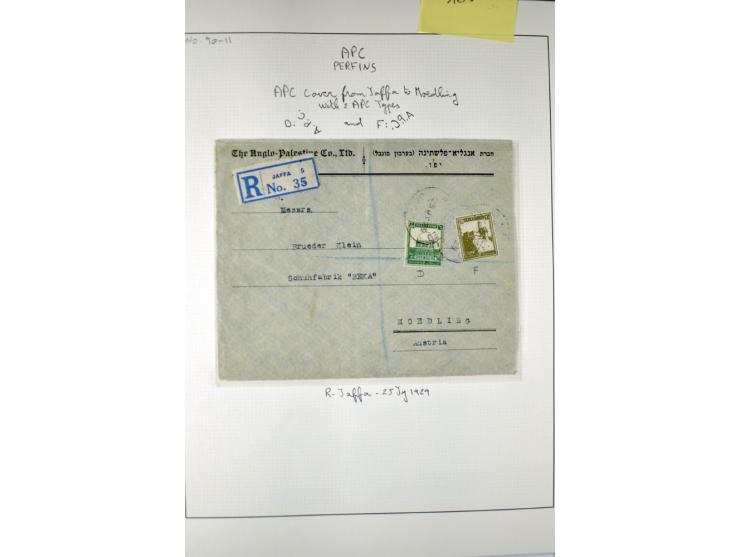 "A.P.C.", accumulation of about 200 used stamps ( also including London II) and 8 entires on album pages, several positions o