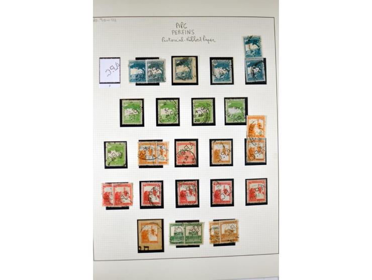 "A.P.C.", accumulation of about 200 used stamps ( also including London II) and 8 entires on album pages, several positions o