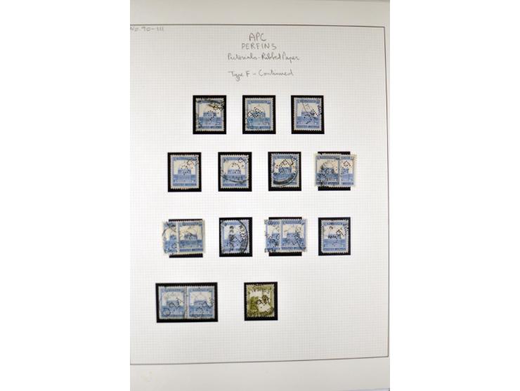 "A.P.C.", accumulation of about 200 used stamps ( also including London II) and 8 entires on album pages, several positions o