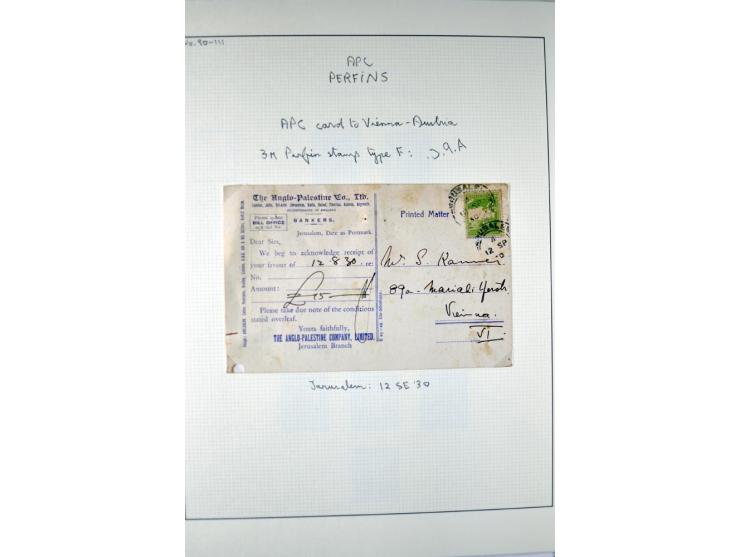 "A.P.C.", accumulation of about 200 used stamps ( also including London II) and 8 entires on album pages, several positions o