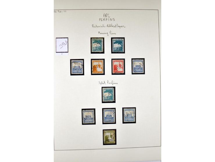 "A.P.C.", accumulation of about 200 used stamps ( also including London II) and 8 entires on album pages, several positions o