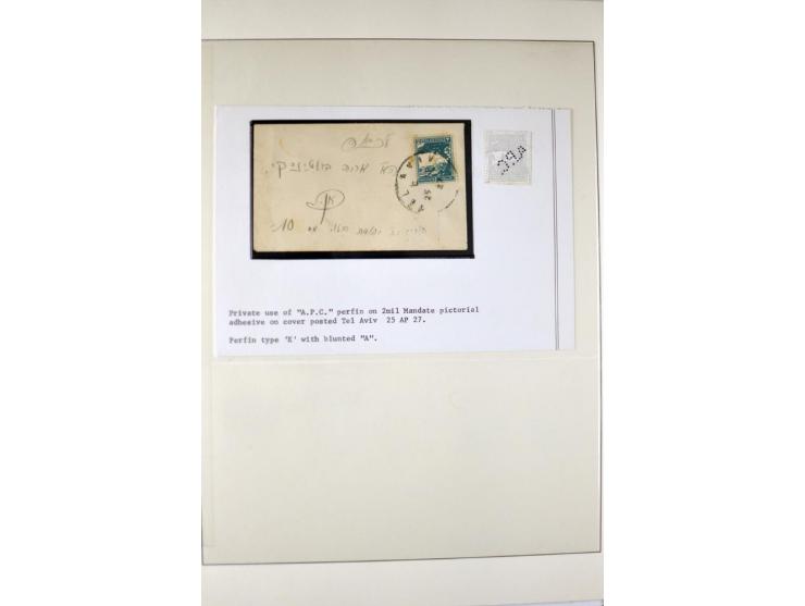 "A.P.C.", accumulation of about 200 used stamps ( also including London II) and 8 entires on album pages, several positions o