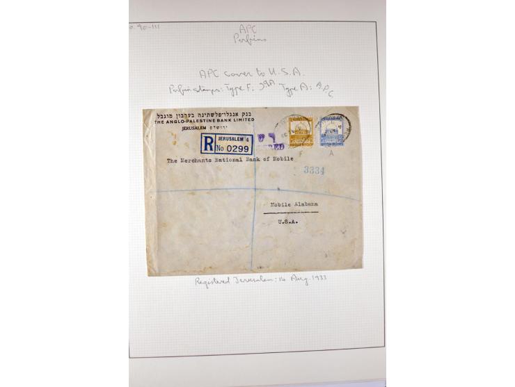"A.P.C.", accumulation of about 200 used stamps ( also including London II) and 8 entires on album pages, several positions o