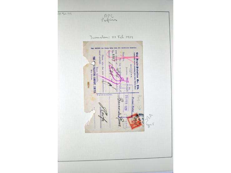 "A.P.C.", accumulation of about 200 used stamps ( also including London II) and 8 entires on album pages, several positions o