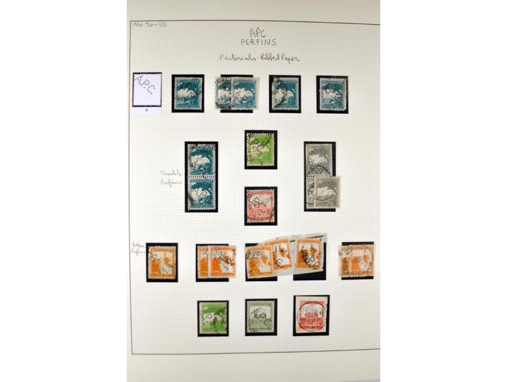 "A.P.C.", accumulation of about 200 used stamps ( also including London II) and 8 entires on album pages, several positions o