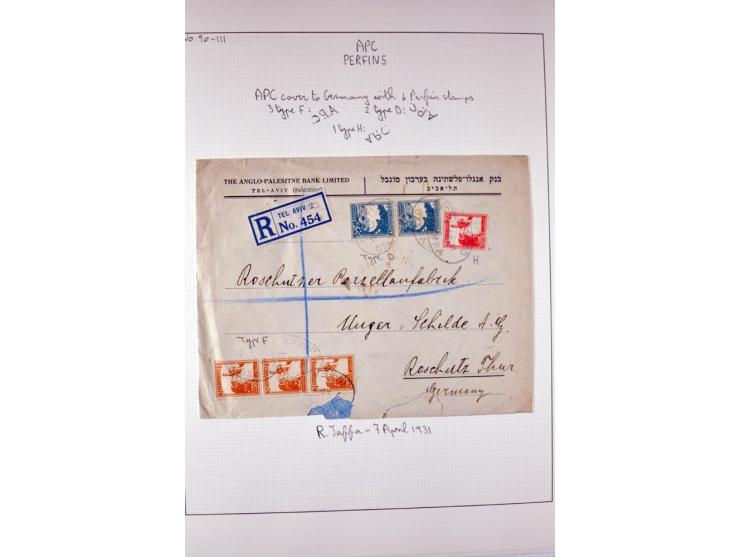 "A.P.C.", accumulation of about 200 used stamps ( also including London II) and 8 entires on album pages, several positions o
