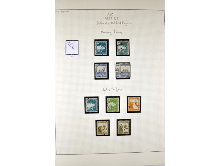 "A.P.C.", accumulation of about 200 used stamps ( also including London II) and 8 entires on album pages, several positions o