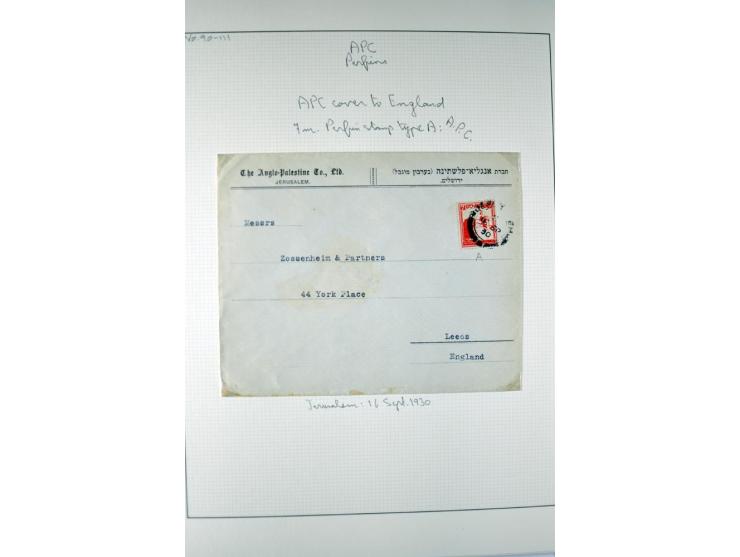 "A.P.C.", accumulation of about 200 used stamps ( also including London II) and 8 entires on album pages, several positions o
