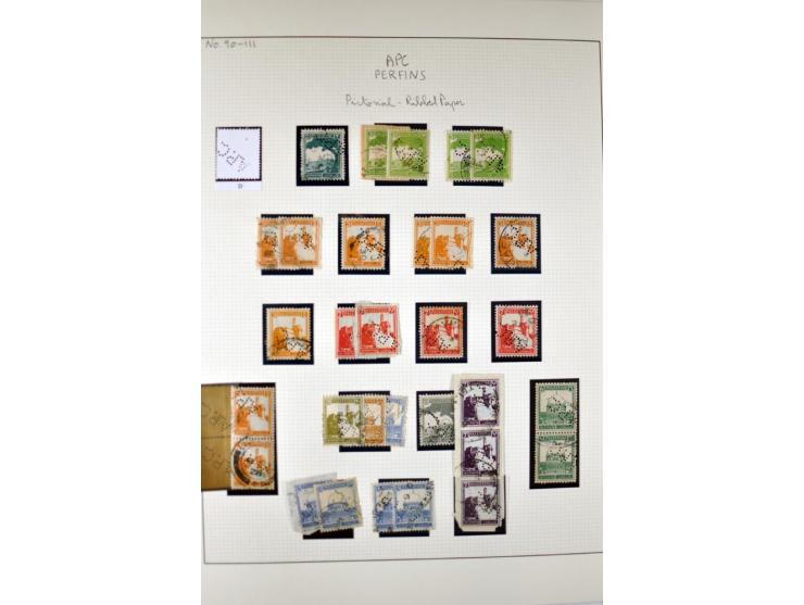 "A.P.C.", accumulation of about 200 used stamps ( also including London II) and 8 entires on album pages, several positions o