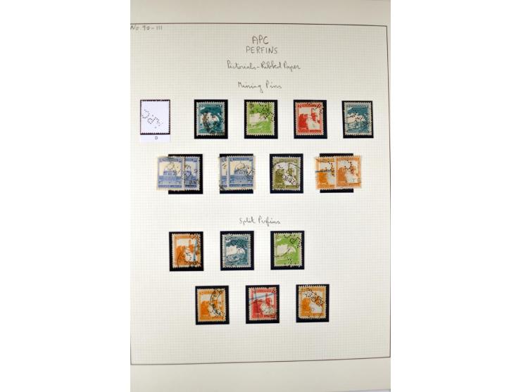 "A.P.C.", accumulation of about 200 used stamps ( also including London II) and 8 entires on album pages, several positions o