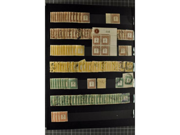 Unused and used stock and stock book, incl. 5 values 90 m., also some postage due