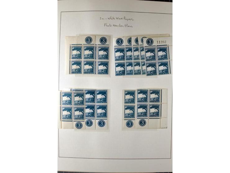 Remaining collection with a large amount of plate no. blocks and single stamps, gutter pairs and blocks, presentation booklet