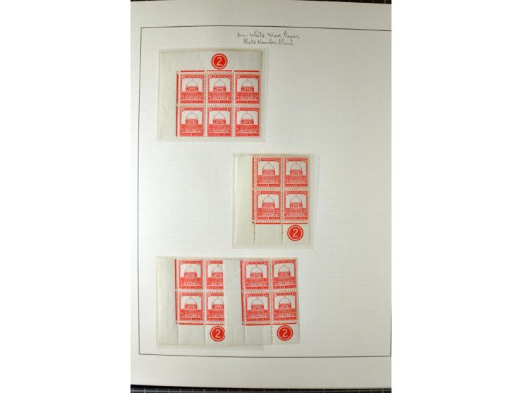 Remaining collection with a large amount of plate no. blocks and single stamps, gutter pairs and blocks, presentation booklet