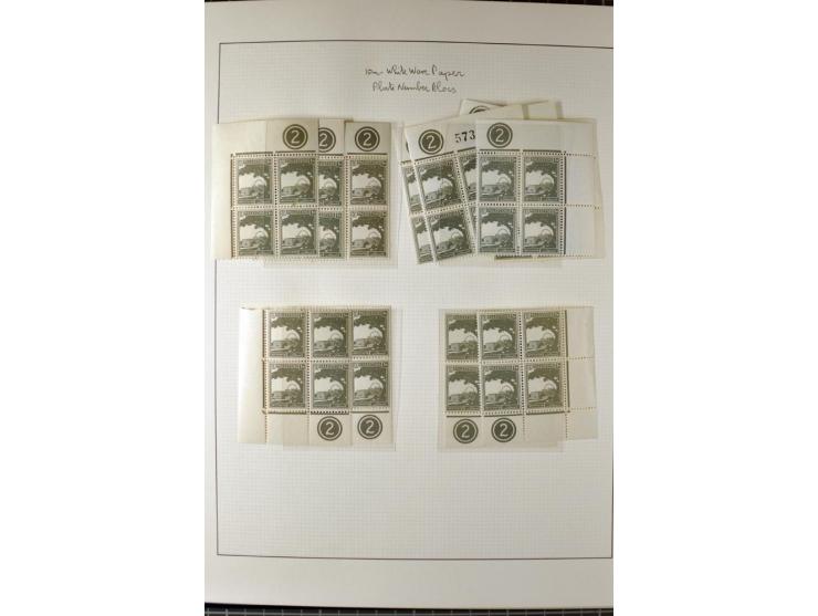 Remaining collection with a large amount of plate no. blocks and single stamps, gutter pairs and blocks, presentation booklet