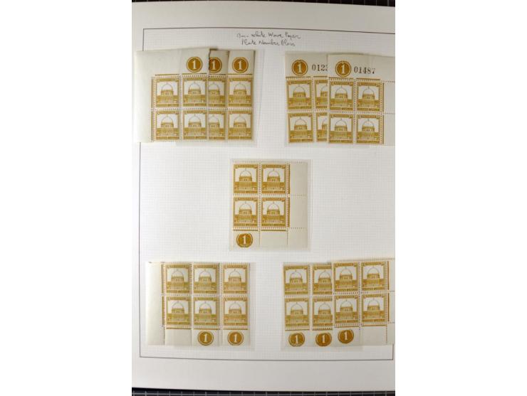 Remaining collection with a large amount of plate no. blocks and single stamps, gutter pairs and blocks, presentation booklet