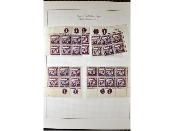 Remaining collection with a large amount of plate no. blocks and single stamps, gutter pairs and blocks, presentation booklet