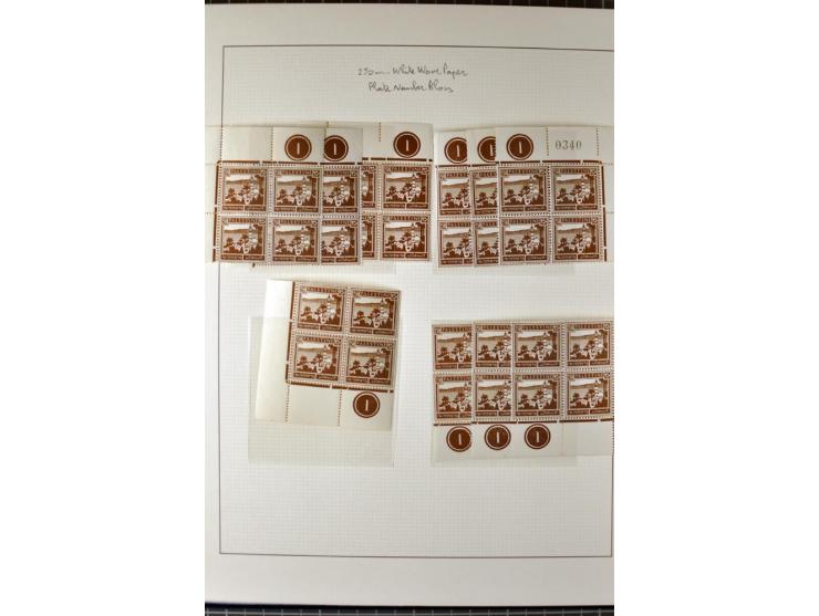 Remaining collection with a large amount of plate no. blocks and single stamps, gutter pairs and blocks, presentation booklet