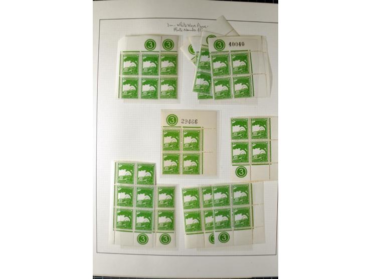 Remaining collection with a large amount of plate no. blocks and single stamps, gutter pairs and blocks, presentation booklet