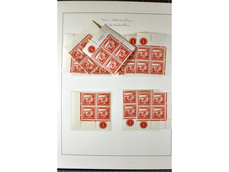 Remaining collection with a large amount of plate no. blocks and single stamps, gutter pairs and blocks, presentation booklet